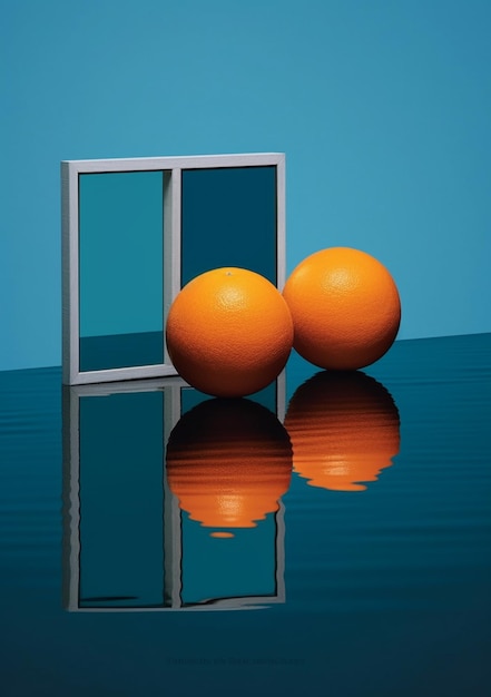 Il y a deux oranges assises sur une table avec un miroir génératif ai