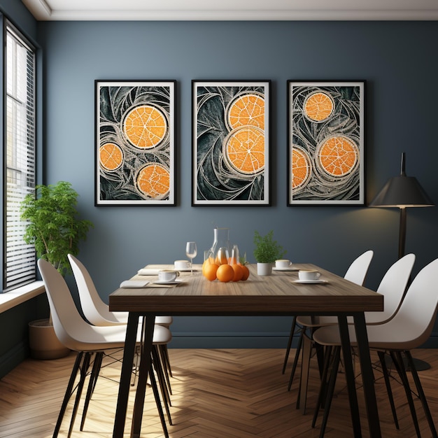 Il y a deux oranges sur la table dans la pièce.