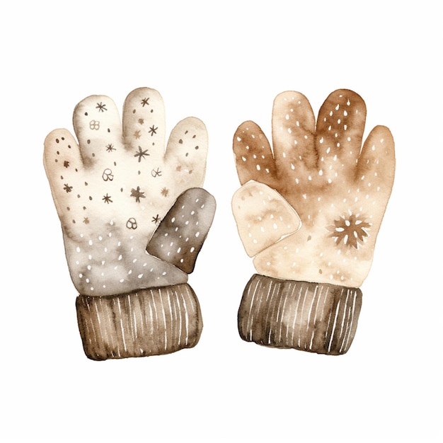 il y a deux paires de gants peints à l'aquarelle par IA générative