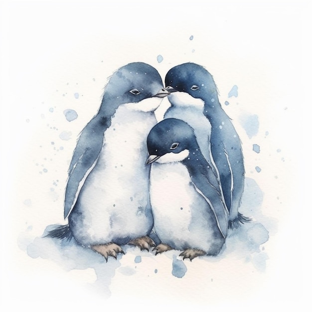 Il y a deux pingouins qui sont assis ensemble sur la neige générative ai