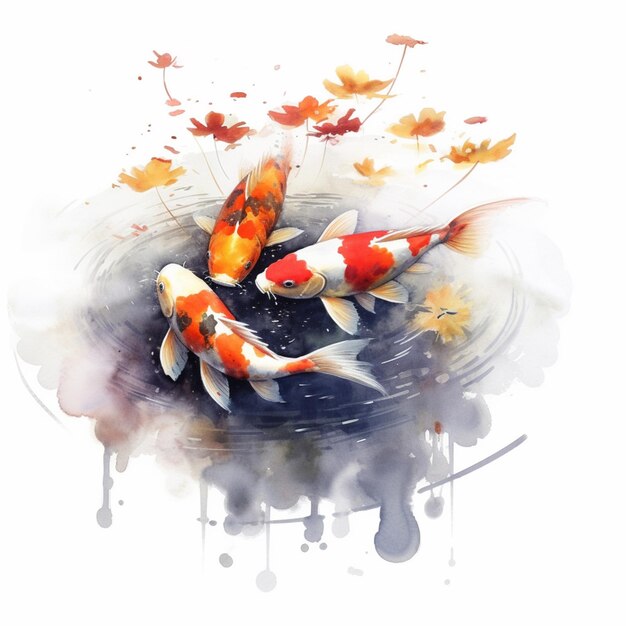 Photo il y a deux poissons koi qui nagent dans un étang d'eau.