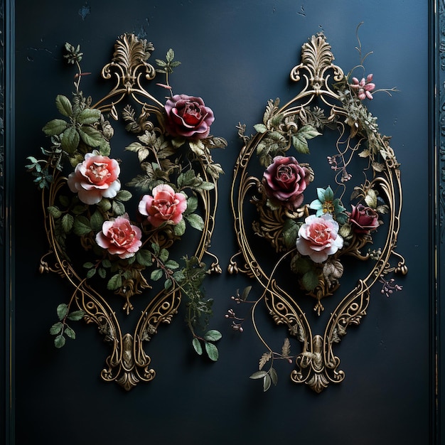 Photo il y a deux tentures décoratives avec des fleurs dessus.