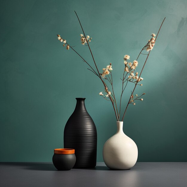 Il y a deux vases avec des fleurs sur une table.