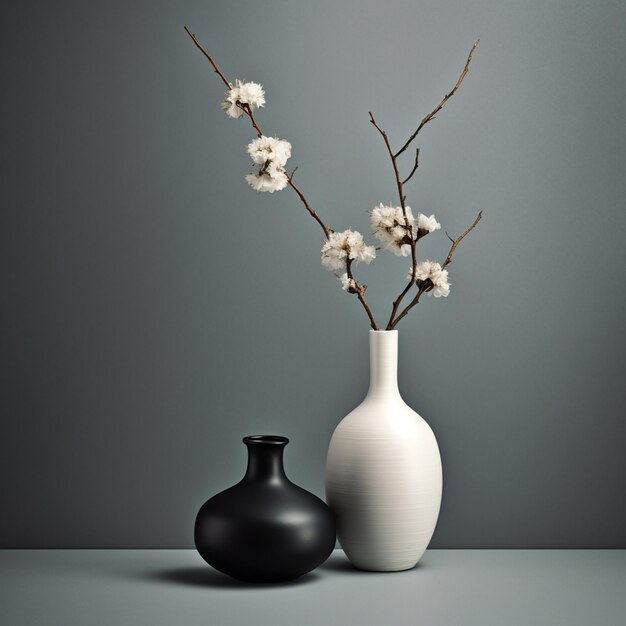 Il y a deux vases avec des fleurs sur une table.