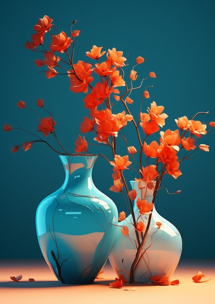 Il y a deux vases avec des fleurs sur une table.