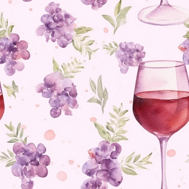 il y a deux verres à vin avec des fleurs violettes sur la table ai génératif