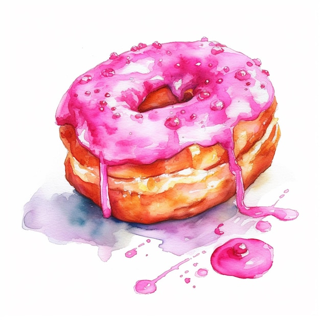 Il y a un donut rose avec des éclaboussures dessus.