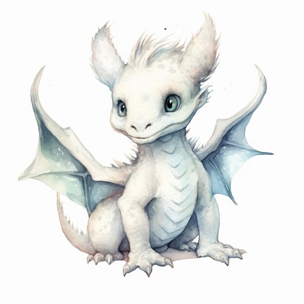 Il y a un dragon blanc avec des yeux bleus et un corps blanc génératif ai