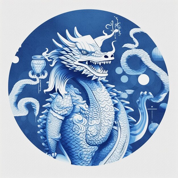 il y a un dragon bleu avec un visage blanc et un fond bleu ai générative