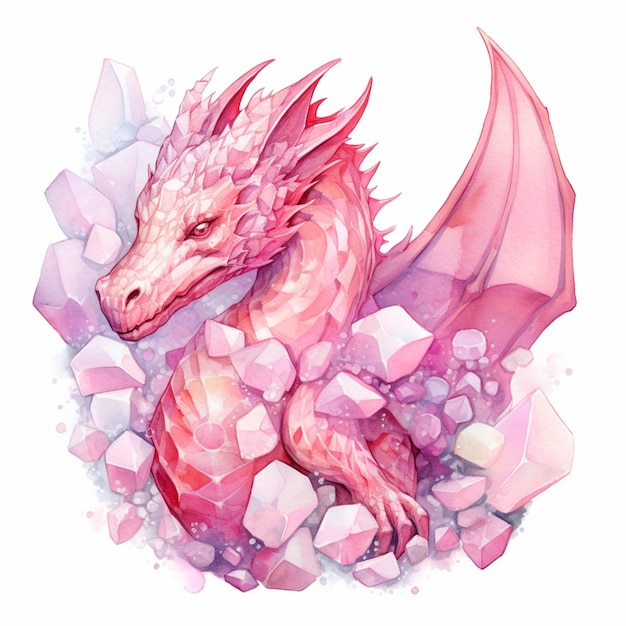 Il y a un dragon rose avec un corps et des ailes roses ai génératif