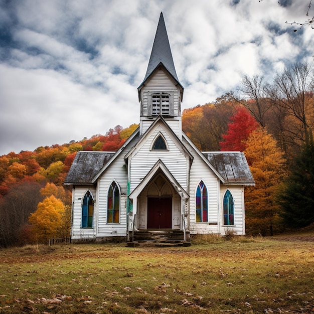 Photo il y a une église blanche avec un clocher et un clocher sur le front génératif ai