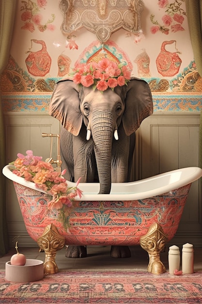 Il y a un éléphant qui est assis dans une baignoire générative ai