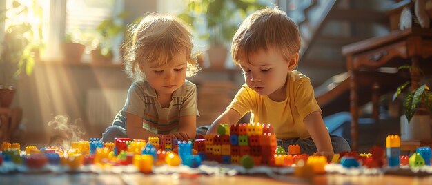 Il y a des enfants qui jouent dans la pièce.