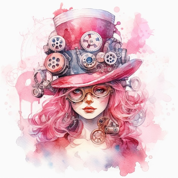 Il y a une femme avec un chapeau rose et des lunettes sur l'AI générative