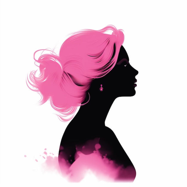 Photo il y a une femme avec des cheveux roses et des boucles d'oreilles en silhouette générative ai