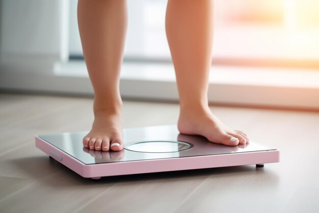 Il y a une femme debout sur une échelle avec ses pieds dessus ai générative