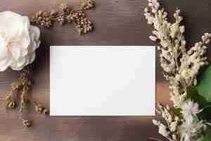 Photo il y a une fleur blanche et une carte blanche sur une table générative ai