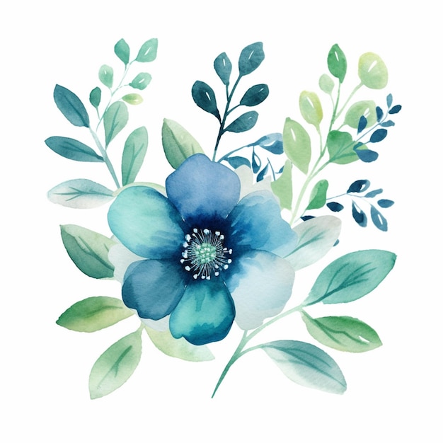 Il y a une fleur bleue avec des feuilles vertes dessus ai générative