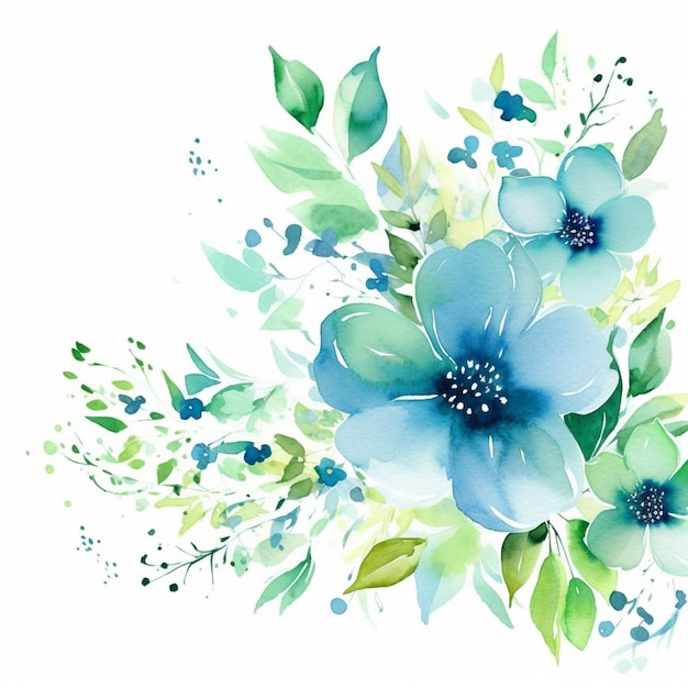 Il y a une fleur bleue avec des feuilles vertes dessus ai générative