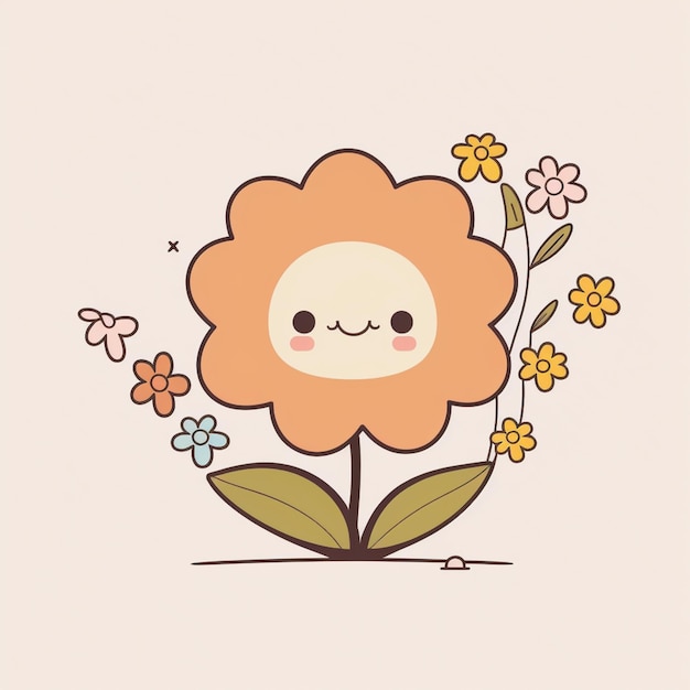 il y a une fleur de dessin animé avec un visage et une fleur au milieu ai générative