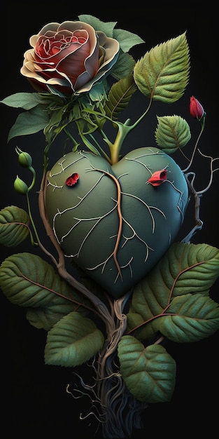 Il y a une fleur en forme de coeur avec un arbre dessus ai générative