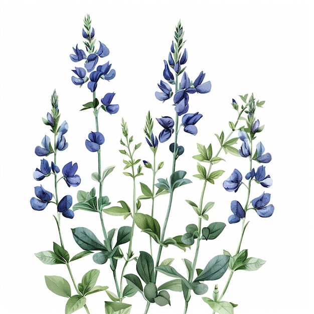 Il y a des fleurs bleues qui sont sur la tige d'une plante générative ai