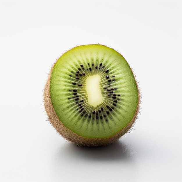 Photo il y a un fruit de kiwi coupé en deux sur une surface blanche générative ai