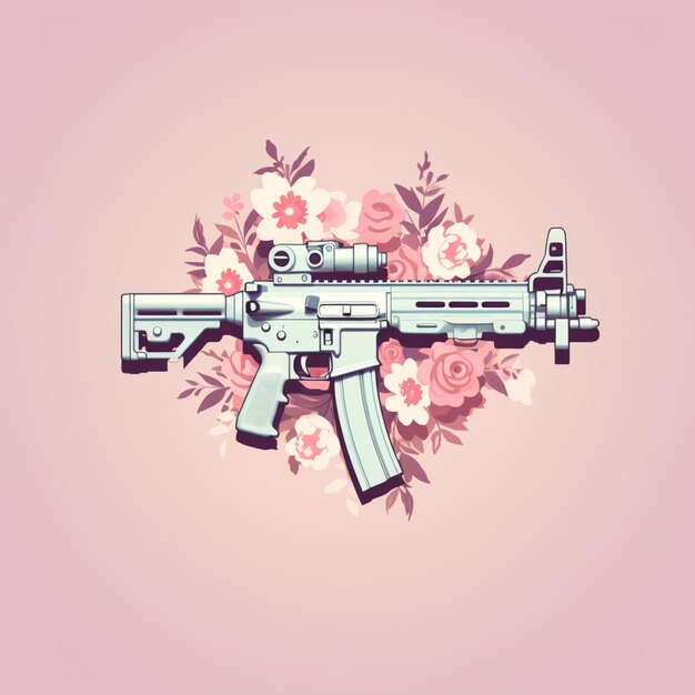 Photo il y a un fusil avec des fleurs sur le fond.