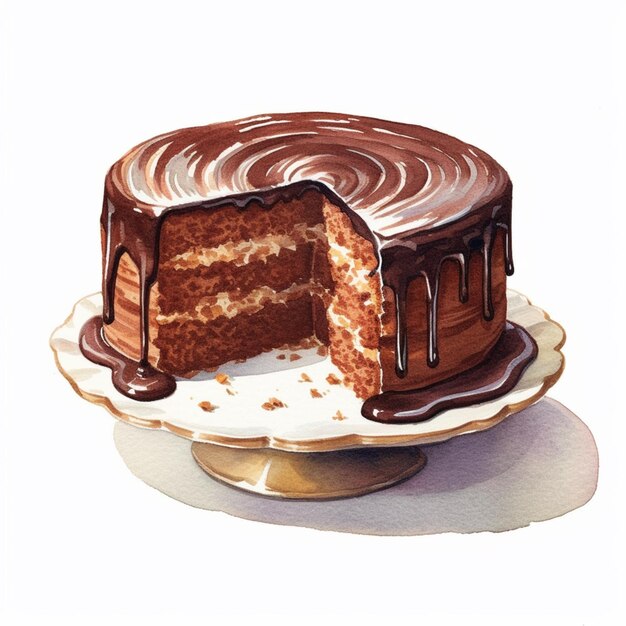 Il y a un gâteau au chocolat avec une tranche manquante ai générative