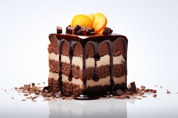 Il y a un gâteau au chocolat avec des tranches d'orange dessus ai générative