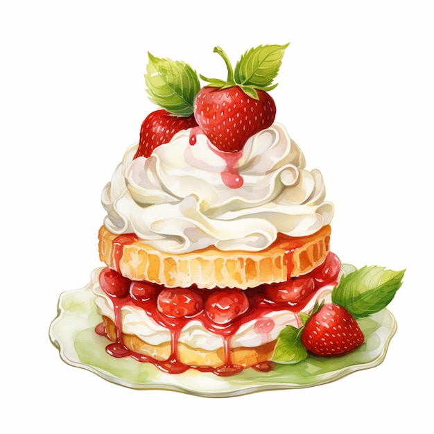 Il y a un gâteau avec de la crème fouettée et des fraises dessus.