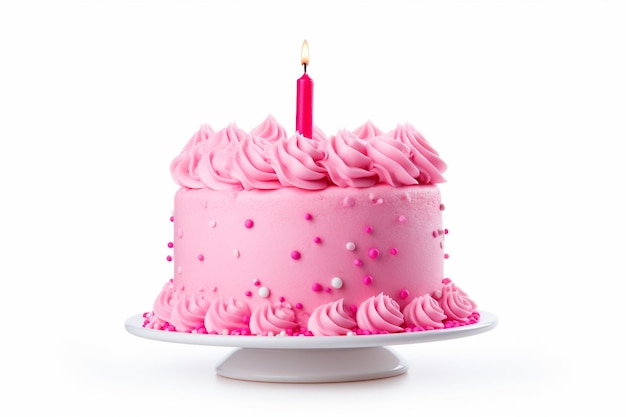 Il y a un gâteau rose avec une seule bougie sur le dessus de l'IA générative