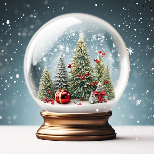 Il y a un globe de neige avec un arbre de Noël à l'intérieur.