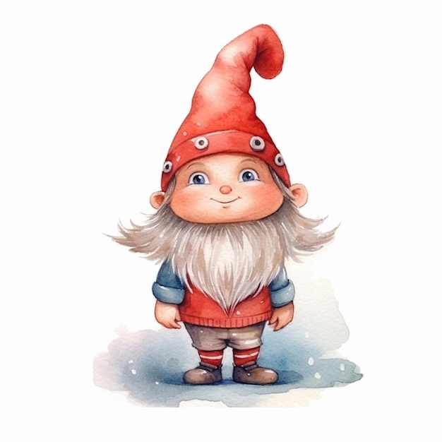 Il y a un gnome avec un chapeau rouge et un chandail rouge générative ai