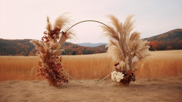 Photo il y a un grand cercle avec des fleurs et des pamons.