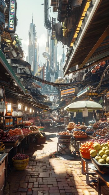 Photo il y a un grand marché avec beaucoup de fruits et légumes exposés.