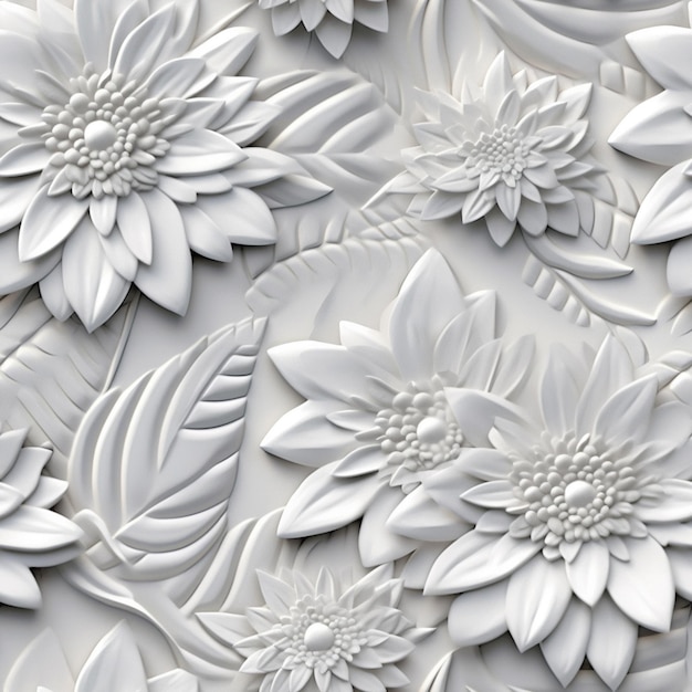 Il y a un grand motif de fleur blanche sur un mur ai génératif