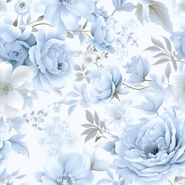 il y a un grand motif de fleur bleue sur fond blanc ai générative