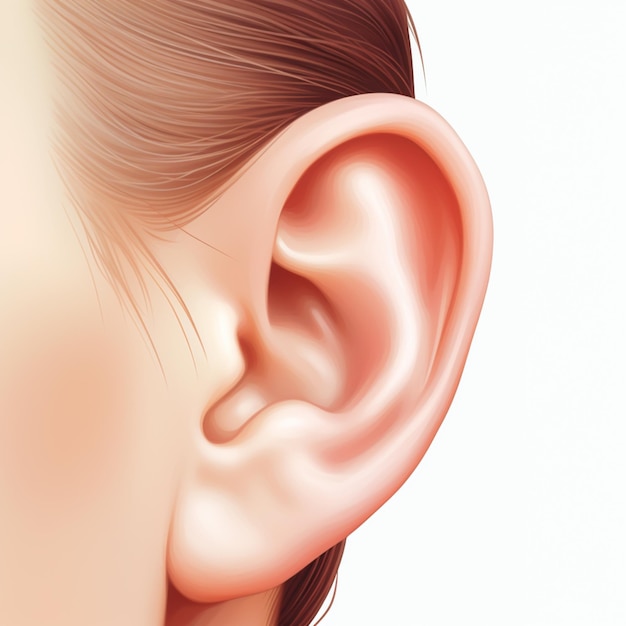 il y a un gros plan de l'oreille d'une personne avec un fond blanc IA générative