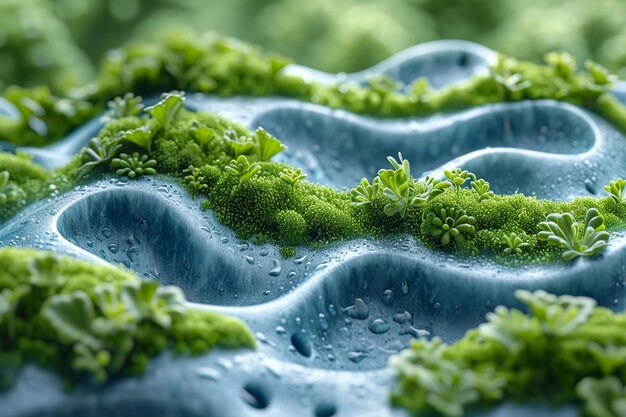 Il y a un gros plan d'une plante qui pousse sur une surface bleue générative ai