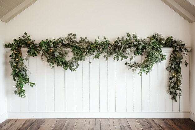 Il y a une guirlande de verdure accrochée au plafond.