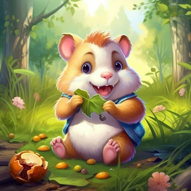 il y a un hamster qui mange de la nourriture dans les bois ai génératif