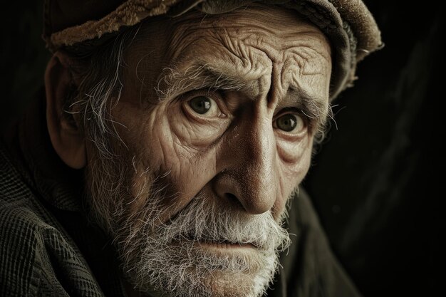 Photo il y a un homme avec un chapeau et une barbe qui regarde la caméra.