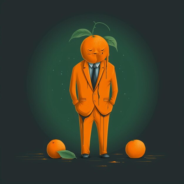 Il y a un homme en costume et cravate debout à côté d'oranges ai générative