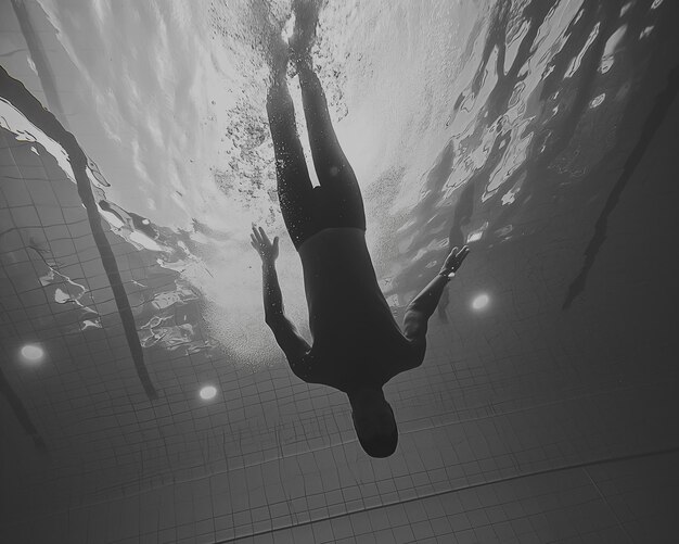 Photo il y a un homme qui nage dans une piscine avec un net génératif ai