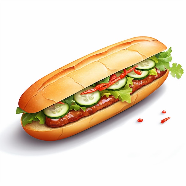 Il y a un hot-dog avec du ketchup et des concombres dessus.