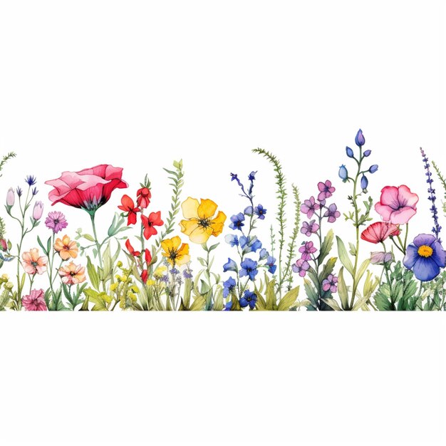 Il y a une image d'une bordure de fleurs avec beaucoup de fleurs différentes générative ai