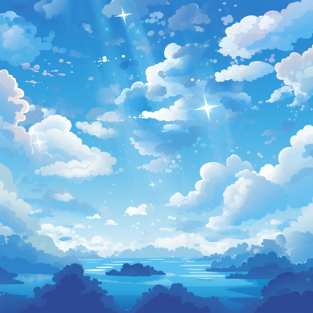 Il y a une image de dessin animé d'un beau ciel avec des nuages génératifs ai