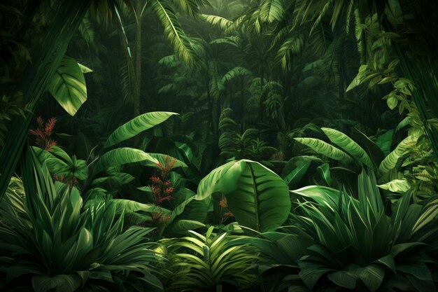 Il y a une image d'une jungle avec beaucoup de plantes génératives ai