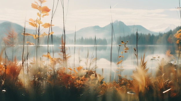 Photo il y a une image d'un lac avec une montagne en arrière-plan.